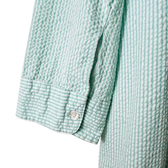 L.L. Bean 1X aqua & white 100% cotton seersucker 3/4 sleeve blouse shirt - Picture 4 of 10